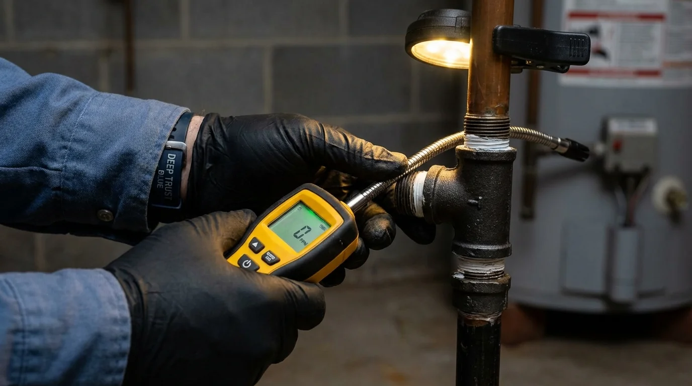 Gas leak detection with electronic sniffer by Johns Plumbing LLC in Guadalupe