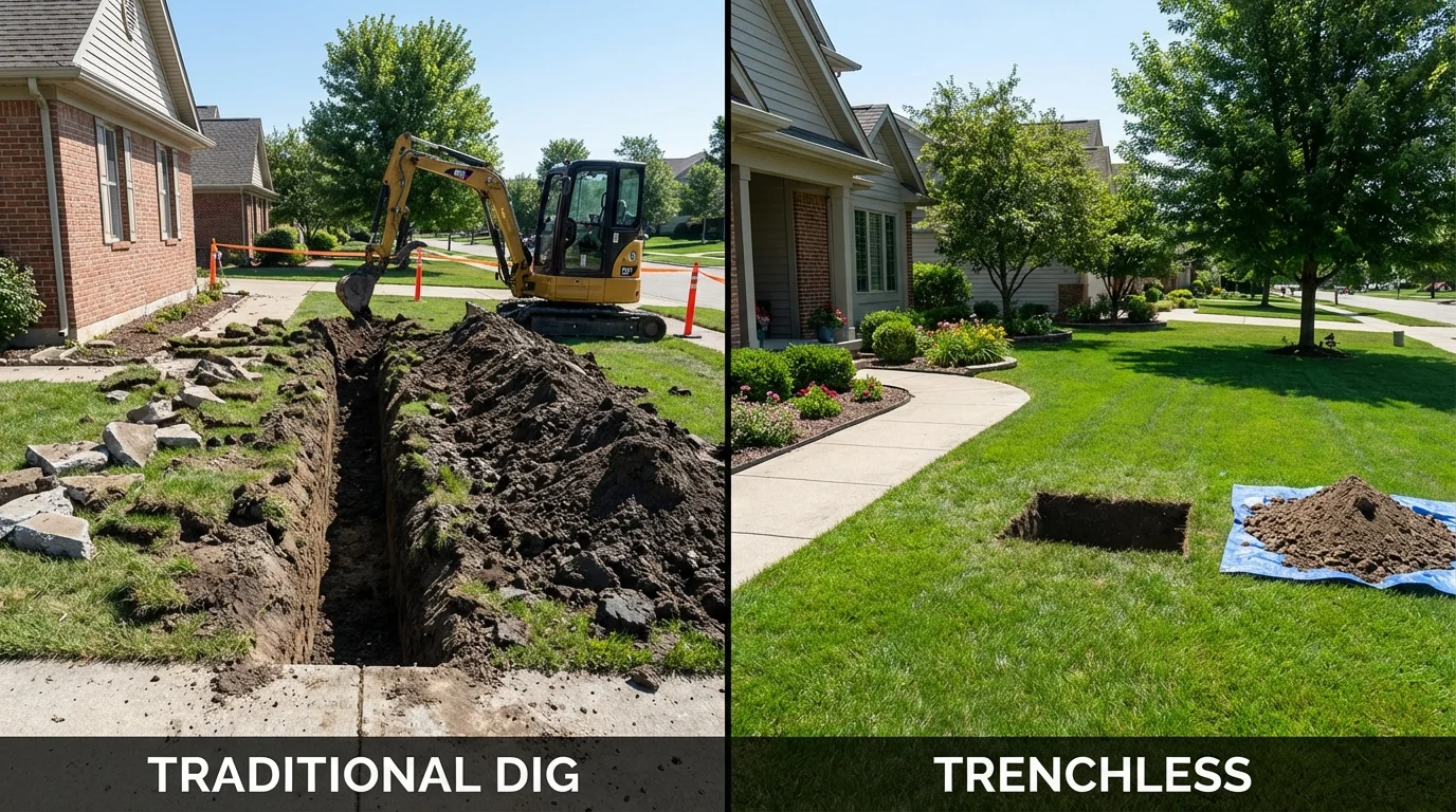 Trenchless sewer repair with minimal yard damage versus traditional excavation in Guadalupe, CA